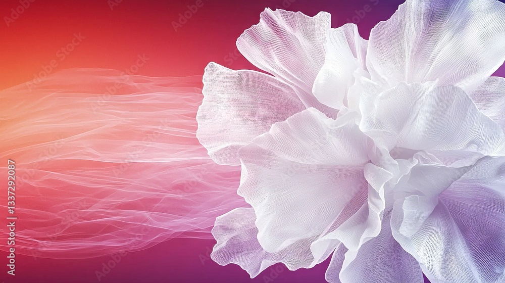 A white flower in front of a red and blue backdrop with a pink and red background behind it A white flower in front of a red and blue backdrop with a pink and red background behind it