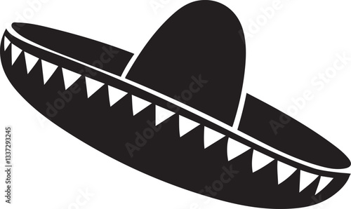 A solid traditional Mexican headwear icon black silhouette of a sombrero 