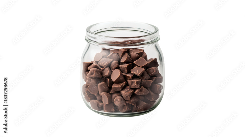 Fototapeta premium Glass jar filled with creamy chocolate isolated on white background