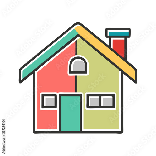 Colorful house illustration showcasing cozy living space, home concept