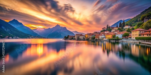 Stunning Long Exposure of Lake Como, Italy: Serene Waters and Majestic Mountains at Dawn