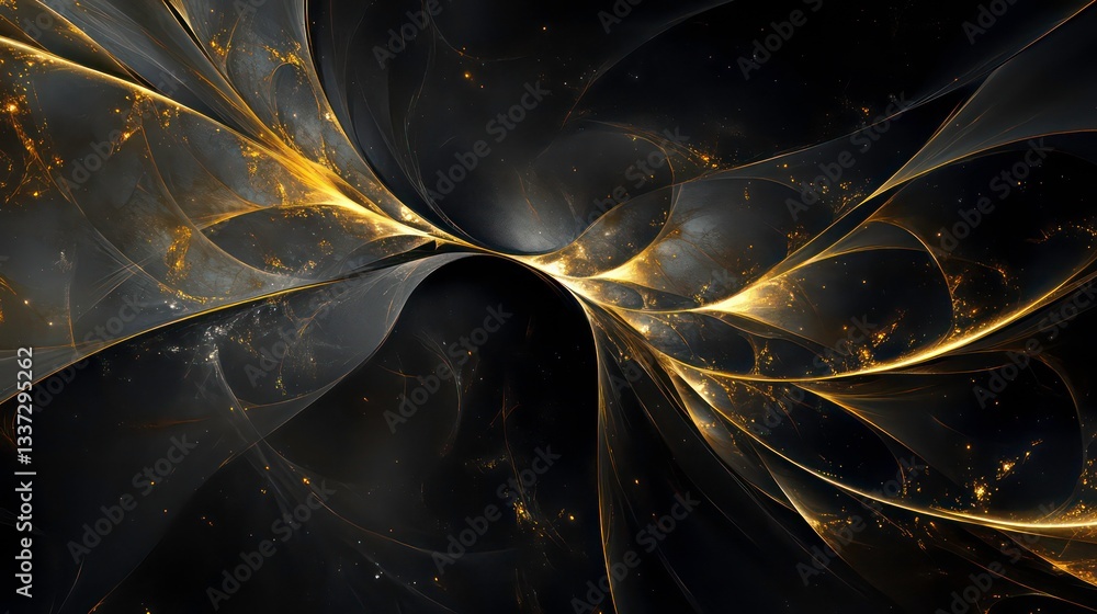 Obraz premium Black abstract background with golden lines overlay creating a futuristic and dimensional effect , black, gold, abstract