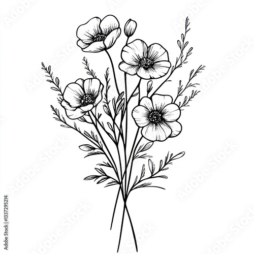 Wallpaper Mural Flower bouquet art drawing flowers. Torontodigital.ca