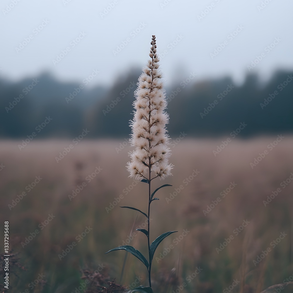 Fototapeta premium Fluffy flower, field, foggy autumn, nature, serene