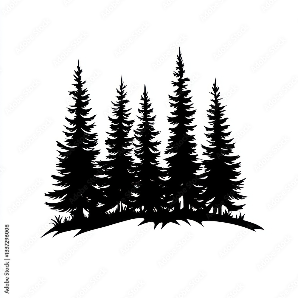 Obraz premium Simple forest linear art illustration silhouette.