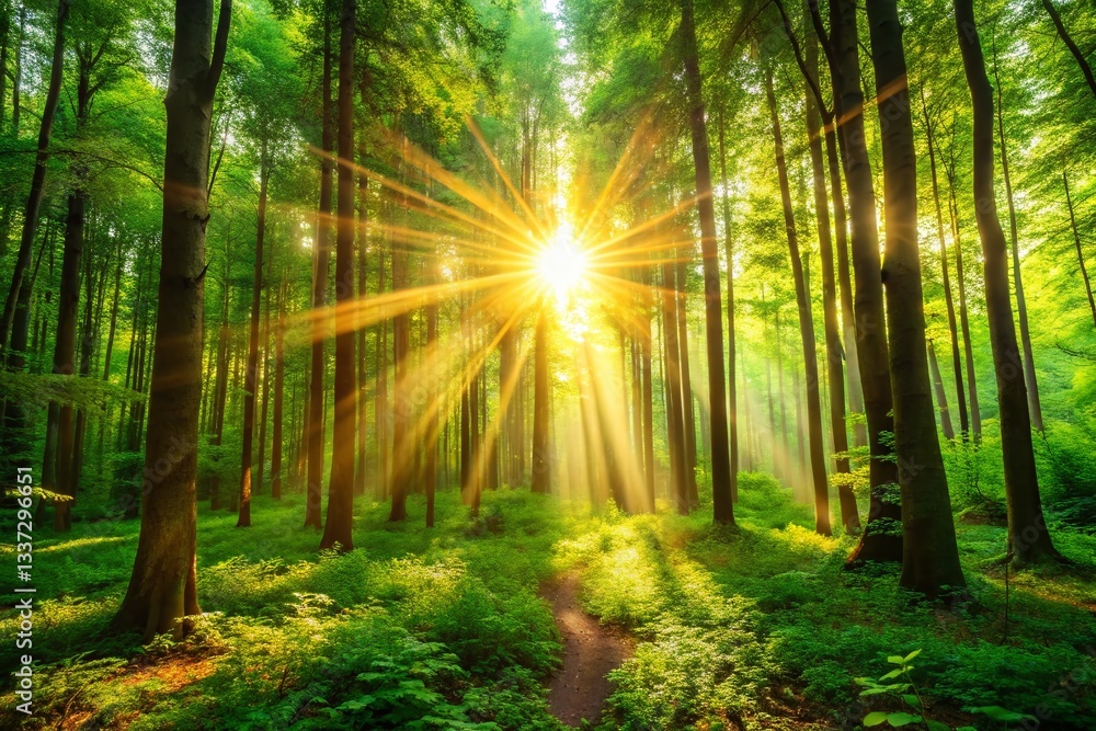 Obraz premium Sunbeams Through Forest Canopy: Vertical Smartphone Background Video