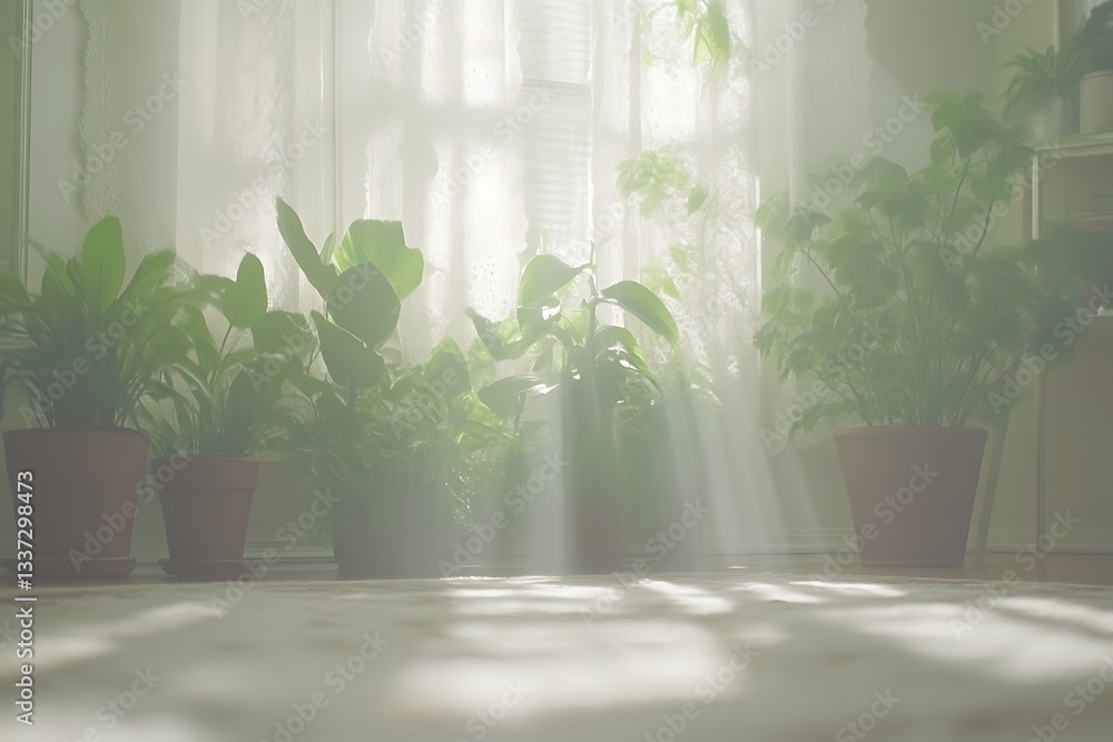 Sunlit Indoor Plants for Home Decor, Soft Light. Sunlit Indoor Plants for Home Decor, Soft Light.