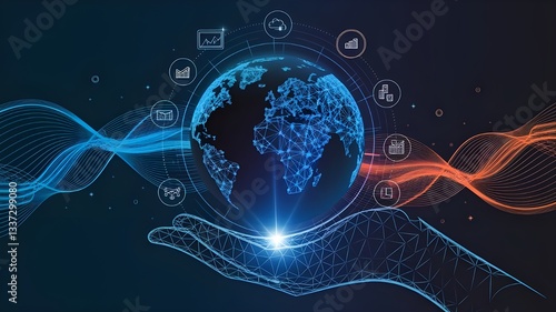 Abstract Human Brain with Global Technology and Digital Network