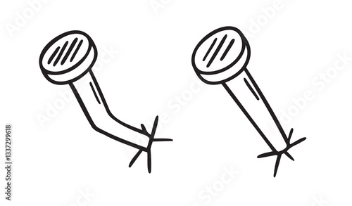 hammered nail doodle hand drawn icon. Outline drawing nail line clipart symbol