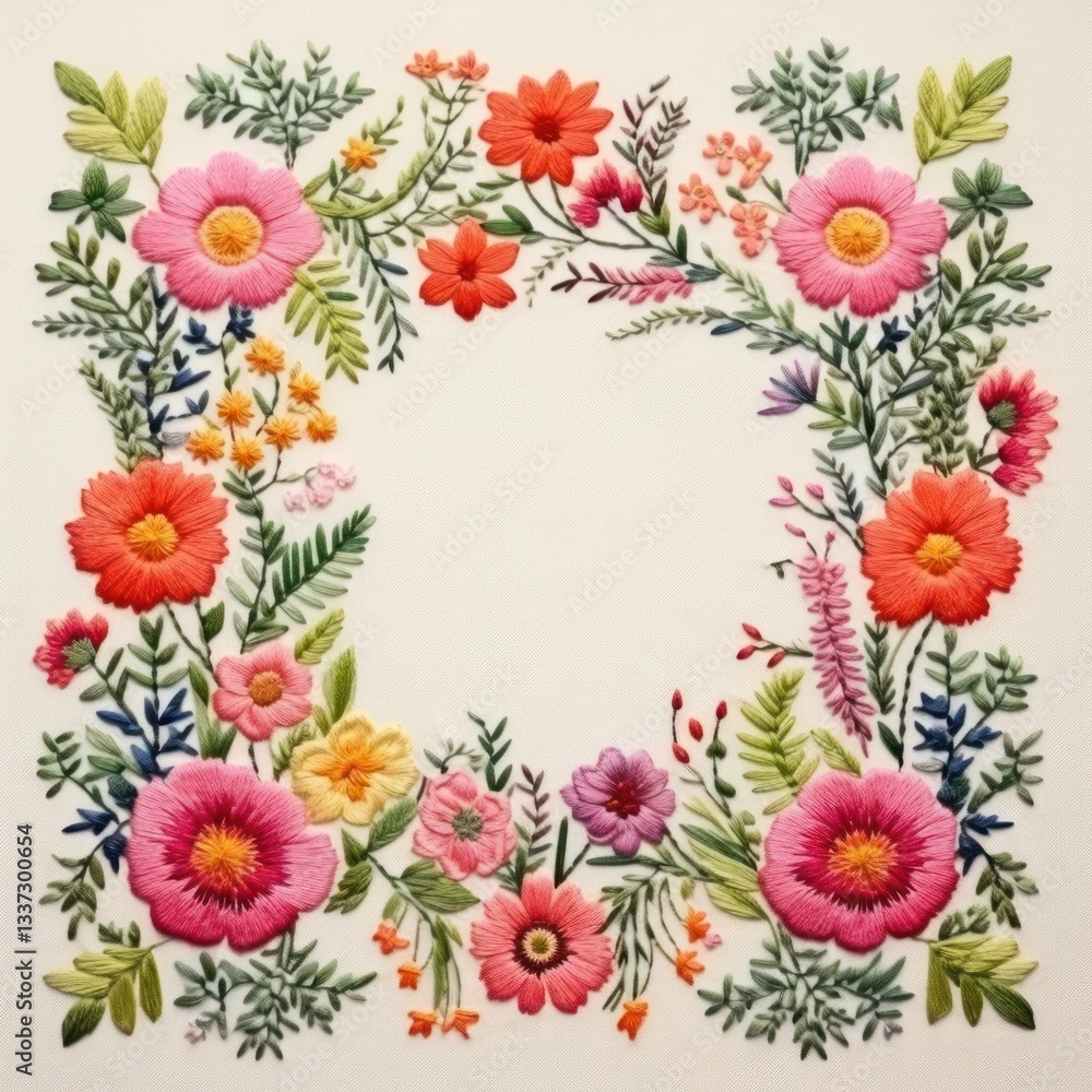 Embroidery of a floral frame pattern art cross-stitch. Embroidery of a floral frame pattern art cross-stitch.