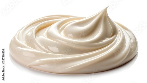 Smooth dollop of glossy white mayonnaise with delicate swirls and a creamy texture for culinary and food styling purposes