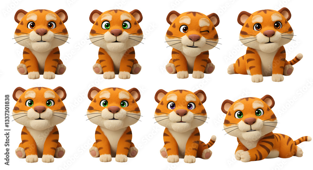 Adorable Cartoon Tiger Group Poses Adorable Cartoon Tiger Group Poses