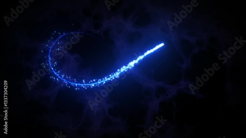 Magic flying blue light on black background