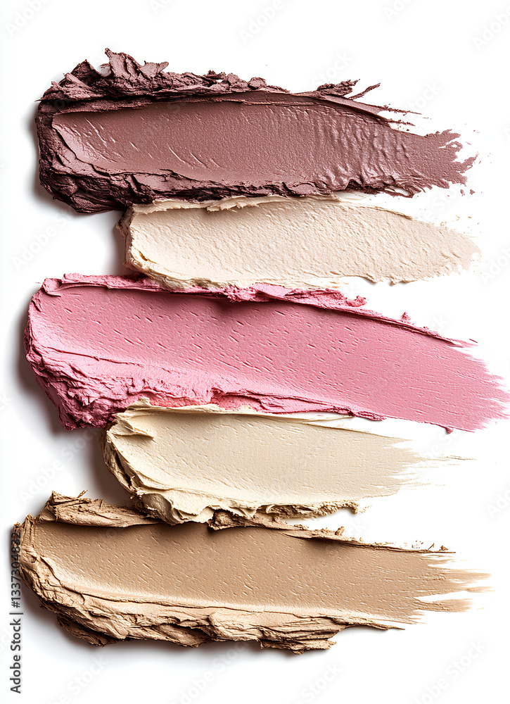 Foundation and blush textures in pastel shades on a white background Foundation and blush textures in pastel shades on a white background