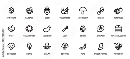 Vegetables Category Outline Pictogram Icons Set