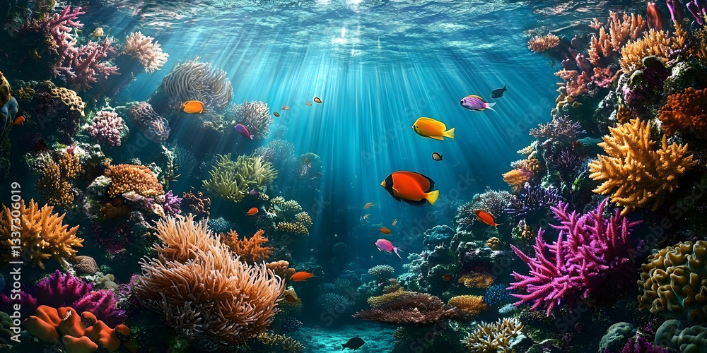 Obraz premium Explore the vibrant underwater world, showcasing marine life and coral reefs in all their beauty and diversity