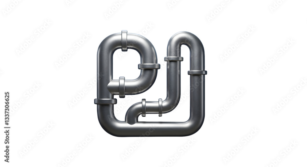 Silver pipes intricately connect on a black background forming an interesting pattern Silver pipes intricately connect on a black background forming an interesting pattern