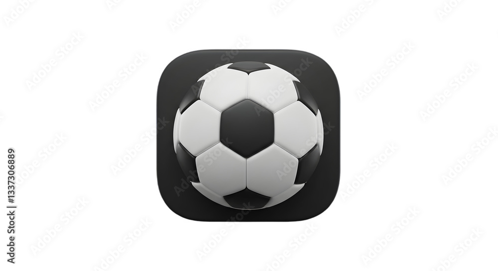Obraz premium Soccer ball with black and white pentagons on a dark square background. Clean design