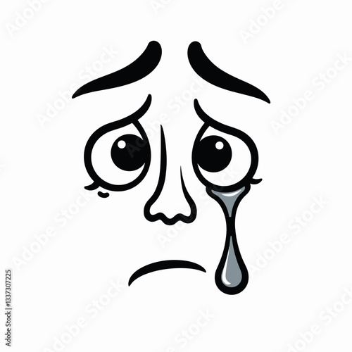 Crying face expressing sorrow in vector art style, emotional symbolism