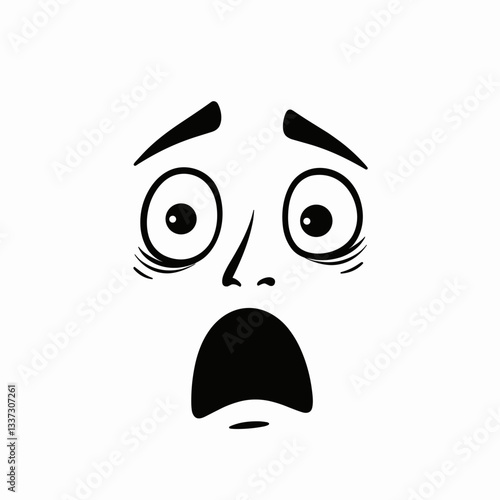 Shocked expression in vector art style, black and white illustration