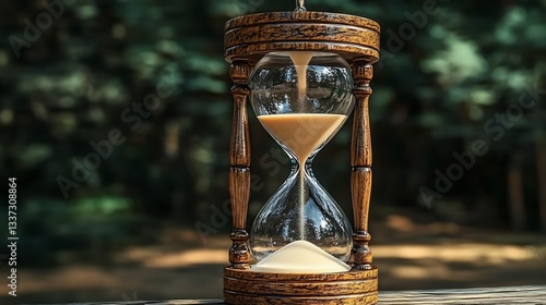 Hourglass sands falling, nature backdrop
