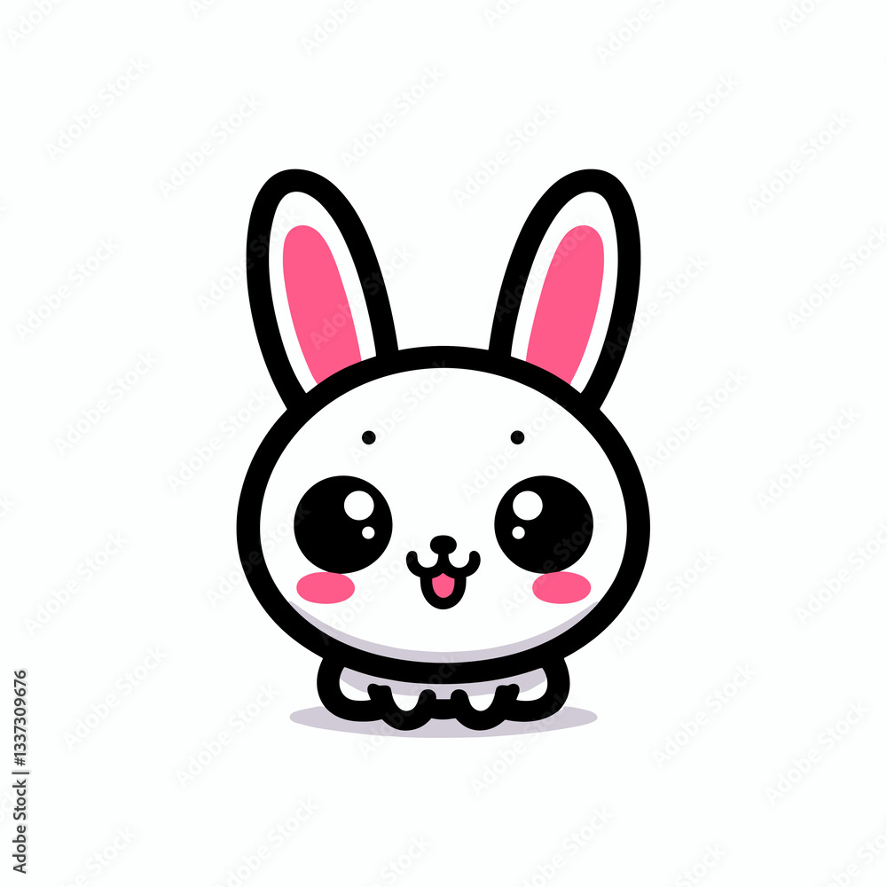 Workflow Solutions, Cute Rabbit, Cheerfully Smiling, Mascot Design, on White Background. Workflow Solutions, Cute Rabbit, Cheerfully Smiling, Mascot Design, on White Background.