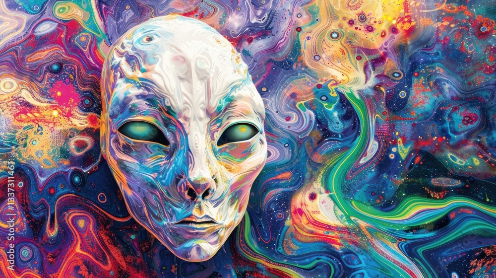 Naklejka premium Alien Portrait in a Cosmic Tapestry