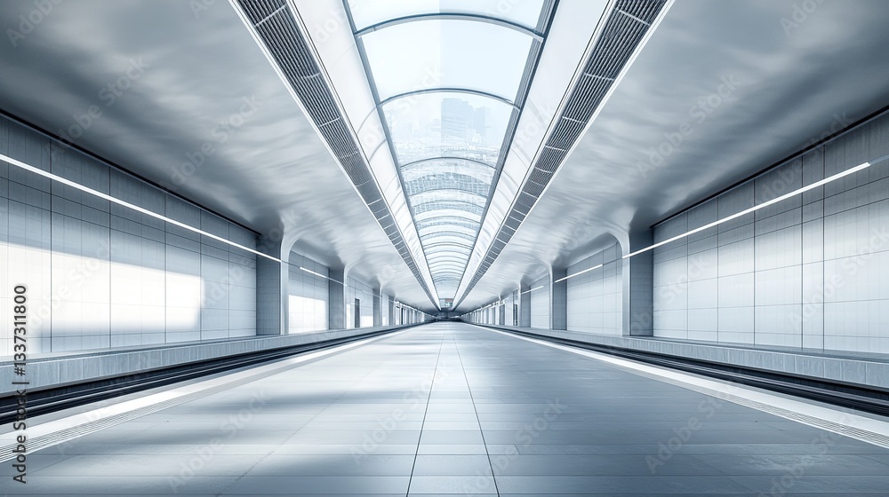 Empty modern subway station features a sleek interior with concrete architecture and bright lights Empty modern subway station features a sleek interior with concrete architecture and bright lights