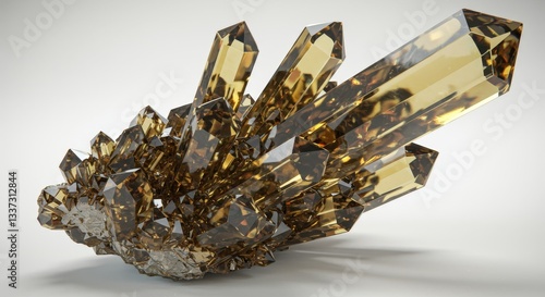 Wallpaper Mural Sparkling Golden Crystal Cluster - A stunning cluster of golden crystals, glistening and multifaceted, set against a light gray background. Perfect for luxury, geology, or science concepts Torontodigital.ca