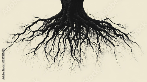 Entangled roots and veins tree roots that morph into human veins. Shadowy Veins. Illustration