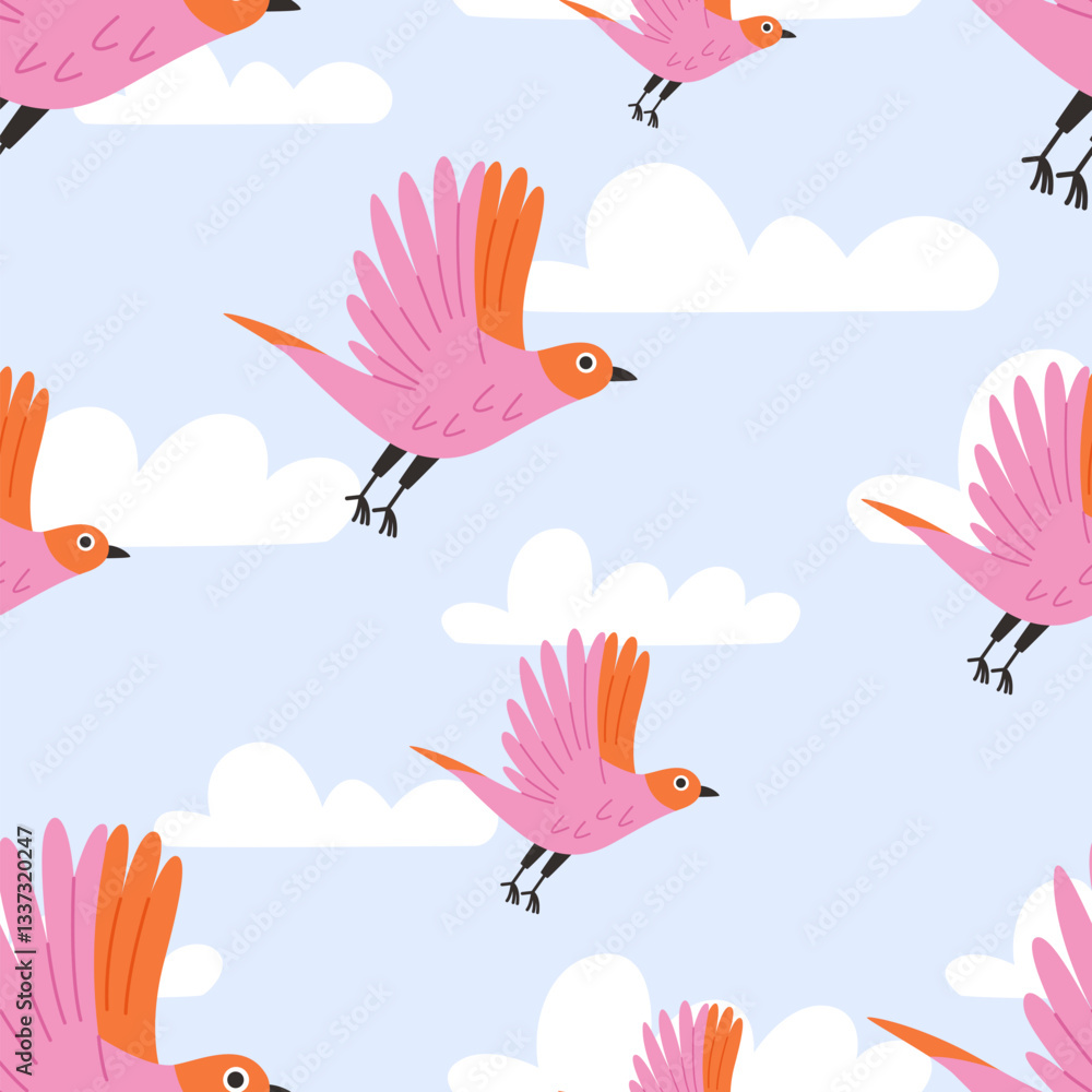 Naklejka premium Flying Birds seamless pattern