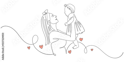 Mother and baby line art style vector illustration, mothers day celebration illustration
