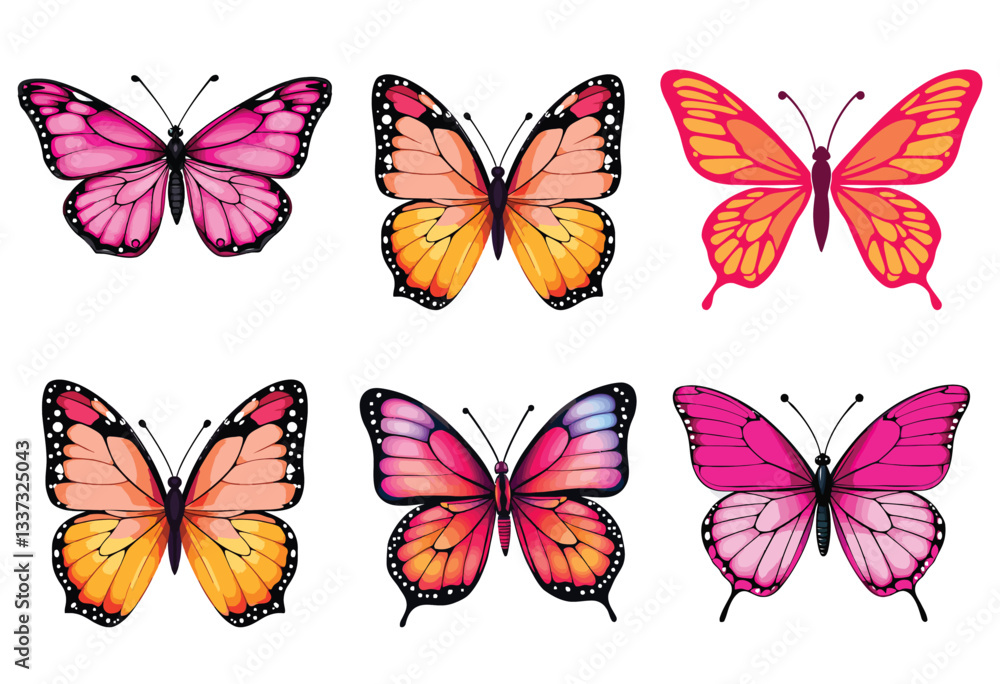set of colorful butterflies set of colorful butterflies