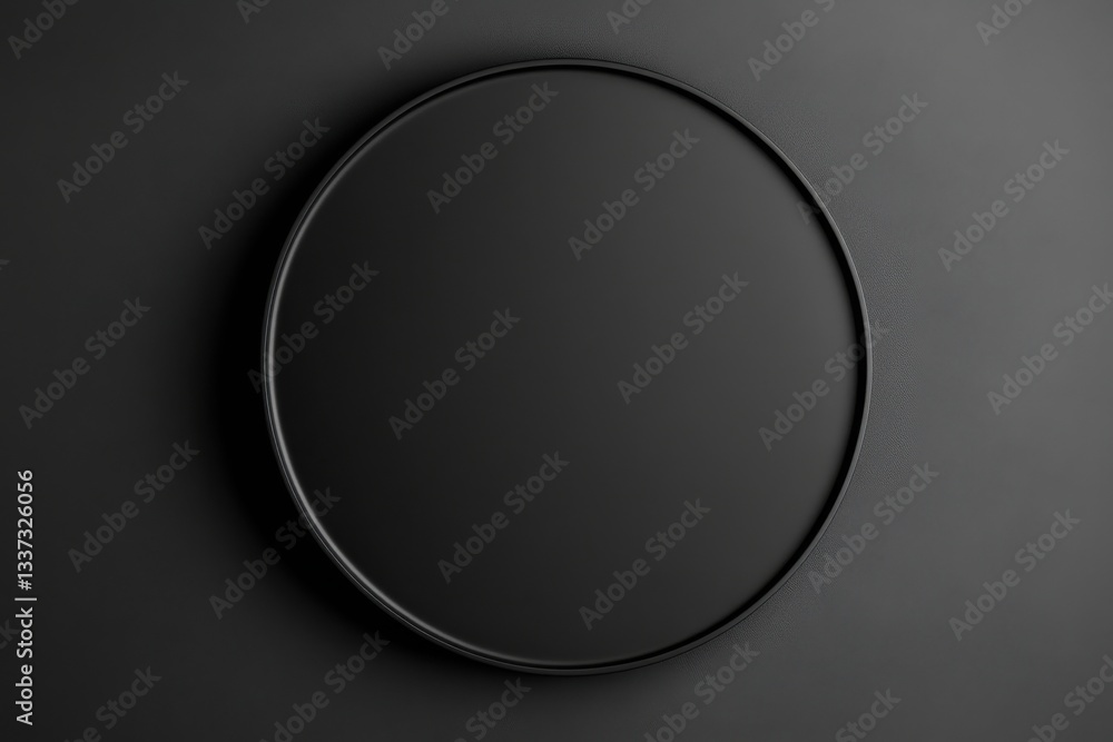 Overhead view photograph of a black ceramic plate with a matte finish, perfectly centered against a clean background for minimalist elegance Overhead view photograph of a black ceramic plate with a matte finish, perfectly centered against a clean background for minimalist elegance