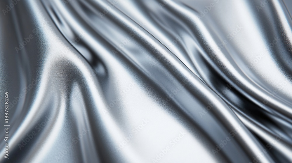 Fototapeta premium Smooth grey fabric draping elegantly, soft satin texture with flowing folds, perfect for fashion or interior design projects.