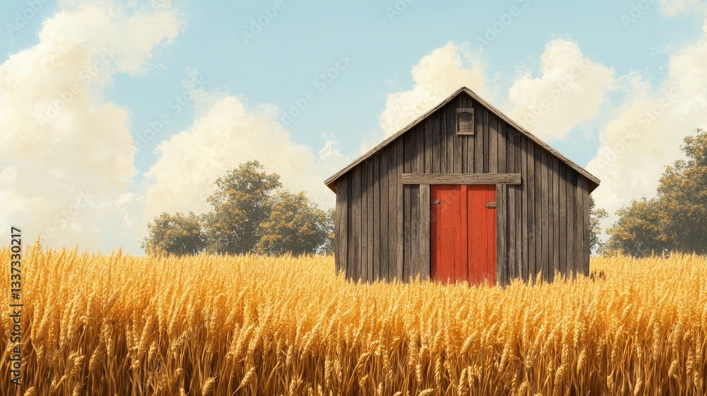 A weathered barn stands amid golden fields of harvested wheat A weathered barn stands amid golden fields of harvested wheat