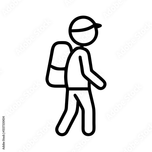 Hiker illustration in black and white, minimalist design with backpack for outdoor adventure concepts