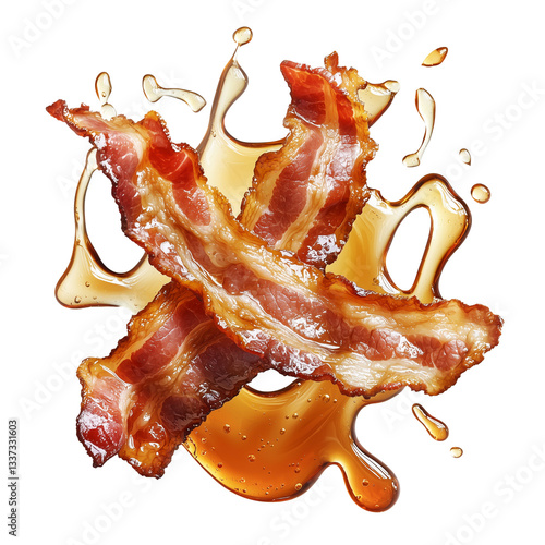 Crispy bacon strips with maple syrup splash, cut out  
