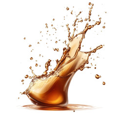 cascading liquid brown soda or tea splash frozen in an abstract futuristic 3d texture isolated on a transparent background 
