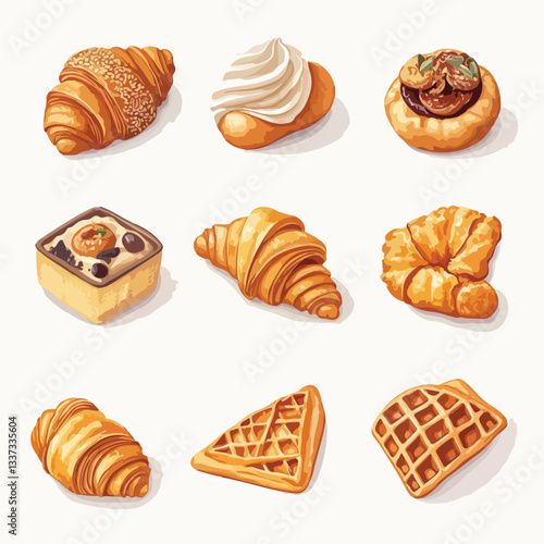Delicious 3D Bakery Products - Pastries, Croissant, and Bread
