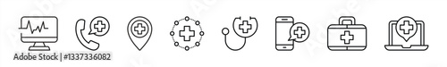 healthcare thin line icon. contain digital healthcare, cardiogram, medicine, online, emergency, checkup, doctor icon collections. vector illustration