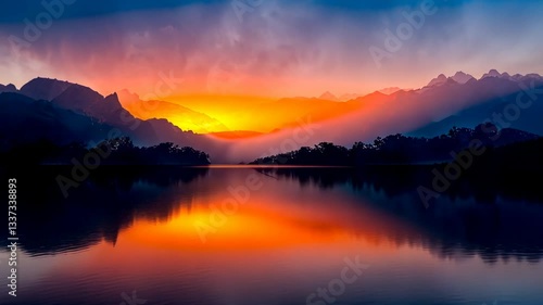 Wallpaper Mural Serene Sunset over Mountain Lake Torontodigital.ca