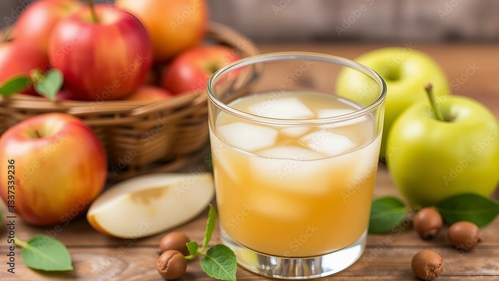Erfrischender Apfelsaft in einem Glas, umgeben von frischen Äpfeln . Leckerer Fruchtsaft. Ideal für gesunde Getränke und saisonale Bilder. Erfrischender Apfelsaft in einem Glas, umgeben von frischen Äpfeln . Leckerer Fruchtsaft. Ideal für gesunde Getränke und saisonale Bilder.