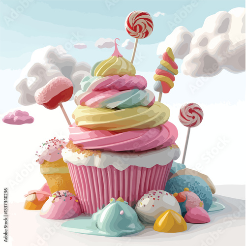 Fantasy Colorful Candyland Background 3D Render EPS