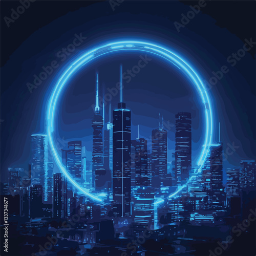 Glowing Blue City Skyline 3D Rendering for Urban Concepts