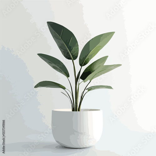 Vibrant 3D Rendering of Green Plant in White Pot