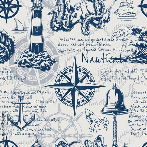 Nautical design featuring marine elements and text