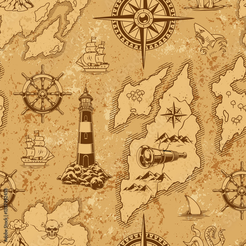 Nautical Exploration themed vintage pattern design