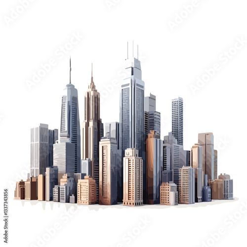 Modern City Skyline 3D Vector Illustration