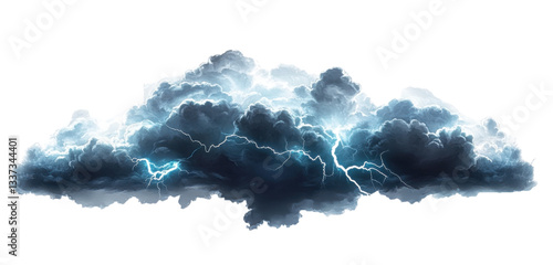 Obraz na płótnie Dark storm clouds with lightning isolated on white and Lightning, Isolated on transparent background 